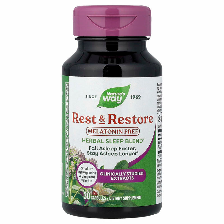 Nature’s Way Rest &amp; Restore, Melatonin-Free Sleep Supplement*, with Ashwagandha, Valerian, Vegan, 30 Capsules - The Oasis of Health