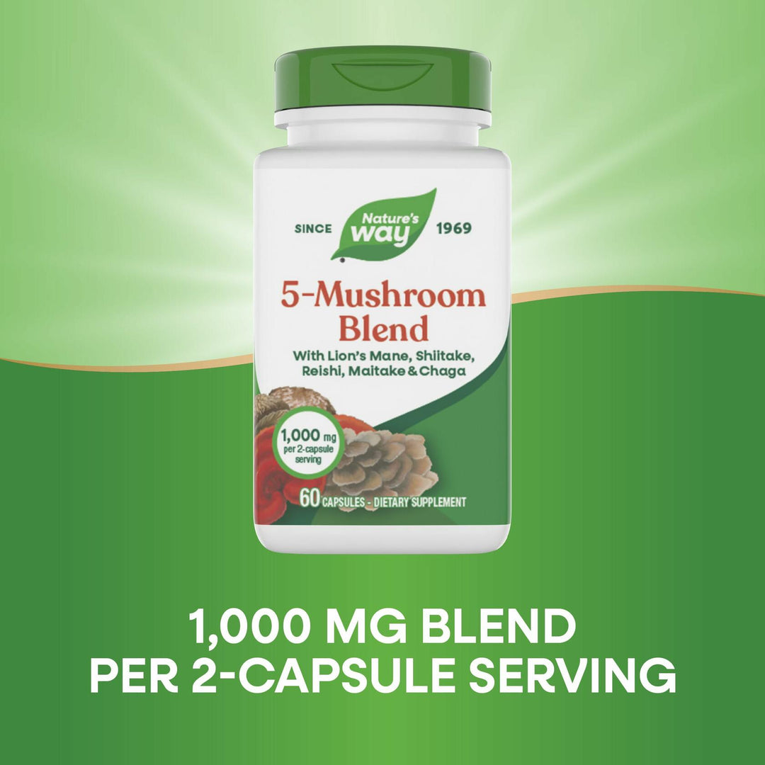 Nature’s Way 5-Mushroom Blend, with Lion’s Mane, Shiitake, Reishi, Maitake, Chaga Mushroom, 60 Vegan Capsules - The Oasis of Health