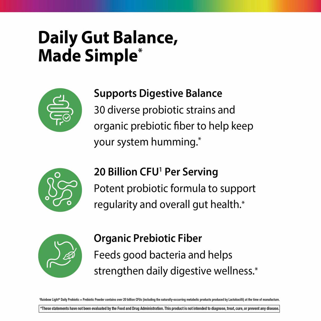 Rainbow Light Daily Probiotic &amp; Prebiotic Powder 20 Billion CFU | 30 Probiotic Strains &amp; Organic Prebiotic Fiber | for Men and Women | Supports Digestive Balance | 4.76 oz - The Oasis of Health