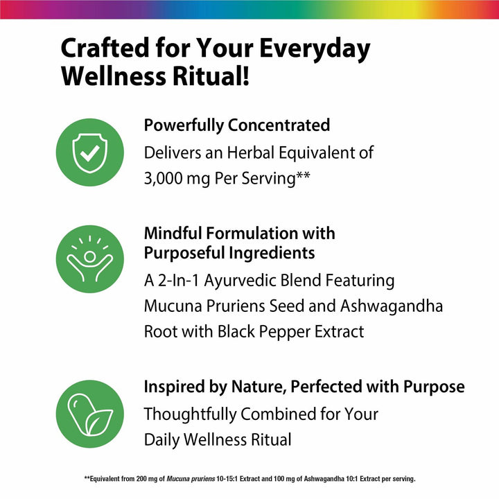 Rainbow Light Mucuna Ashwagandha | 200 Vegan Capsules | Mucuna Pruriens Supplement | with Black Pepper Extract | Non-GMO &amp; Gluten Free - The Oasis of Health