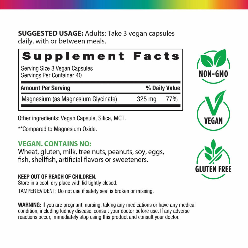 Magnesium Glycinate 325 mg | High Absorption, Chelated Form of Magnesium | Supports Nerve, Bone, & Muscle Health | Vegan, Non-GMO and Gluten Free - The Oasis of Health