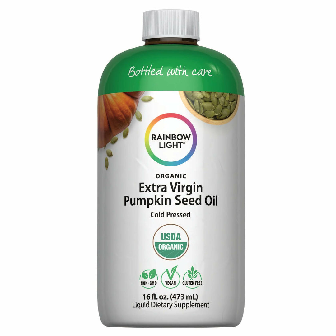 Rainbow Light Organic Extra Virgin Pumpkin Seed Oil | 16 Fl Oz | Cold Pressed Liquid Extract | Potent Source of Omega 6 and 9 Fatty Acids | Non-GMO and Gluten Free Supplement - The Oasis of Health