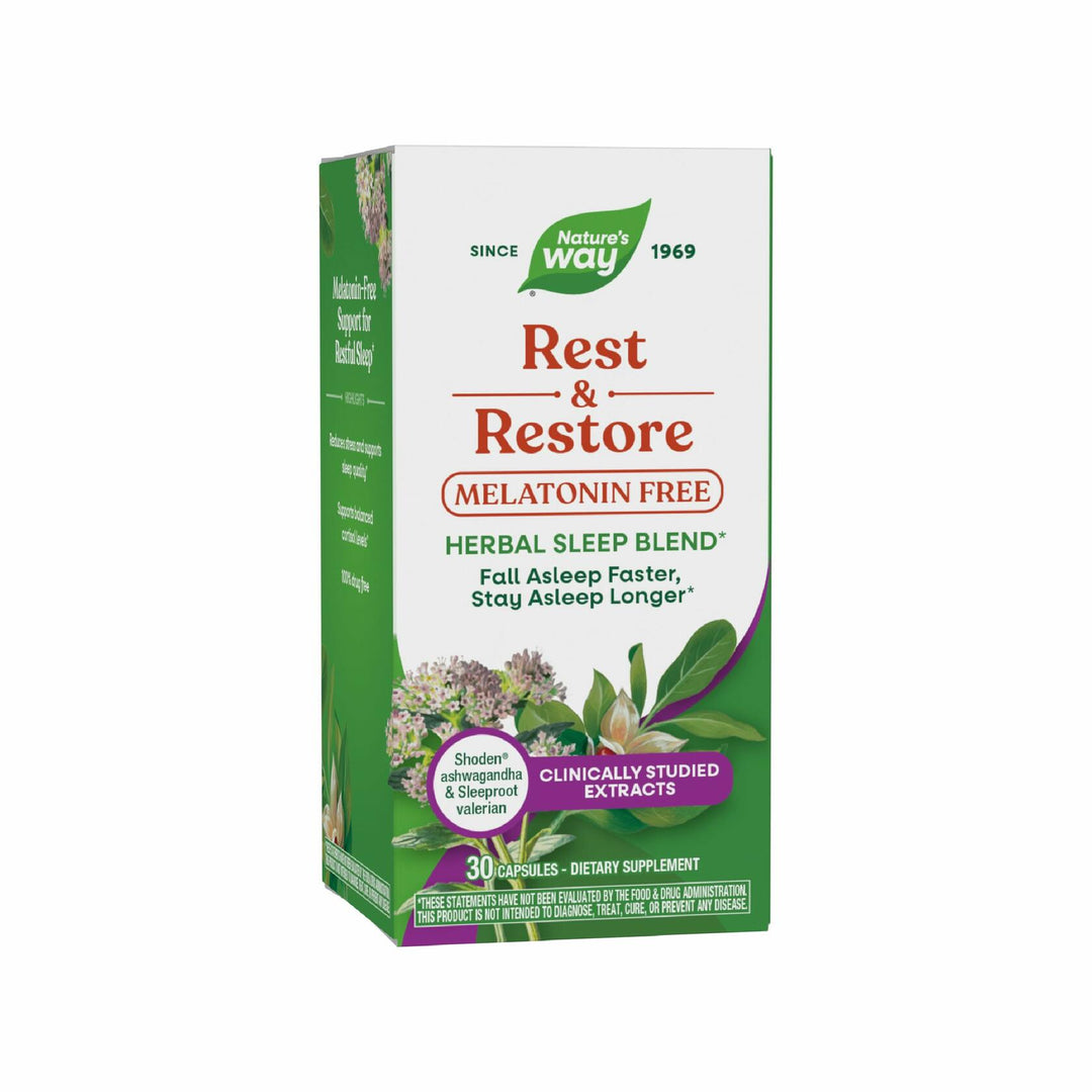 Nature’s Way Rest &amp; Restore, Melatonin-Free Sleep Supplement*, with Ashwagandha, Valerian, Vegan, 30 Capsules - The Oasis of Health