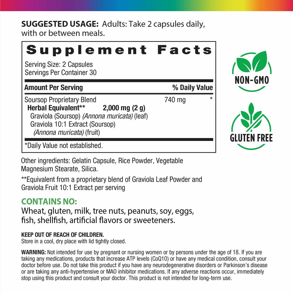 Rainbow Light Graviola Soursop | 60 Capsules | Full Spectrum Fruit & Leaf Blend | Non-GMO and Gluten Free Herbal Supplement - The Oasis of Health