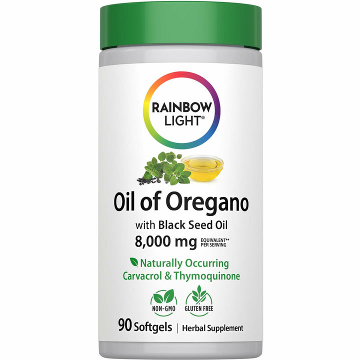 Rainbow Light Oil of Oregano with Black Seed Oil | 90 Softgels | Naturally Occurring Carvacrol &amp; Thymoquinone - The Oasis of Health