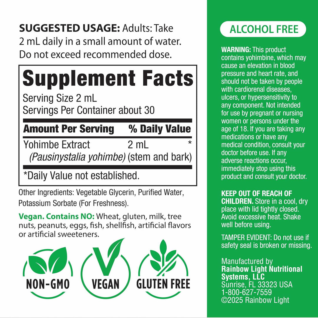 Rainbow Light Super Yohimbe Extract | 2 Fl Oz | Fast Acting, Power Packed Formula | Alcohol Free | Non-GMO and Gluten Free Herbal Supplement | for Men and Women - The Oasis of Health