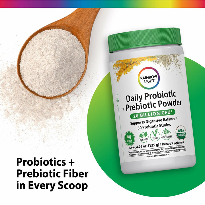Rainbow Light Daily Probiotic &amp; Prebiotic Powder 20 Billion CFU | 30 Probiotic Strains &amp; Organic Prebiotic Fiber | for Men and Women | Supports Digestive Balance | 4.76 oz - The Oasis of Health