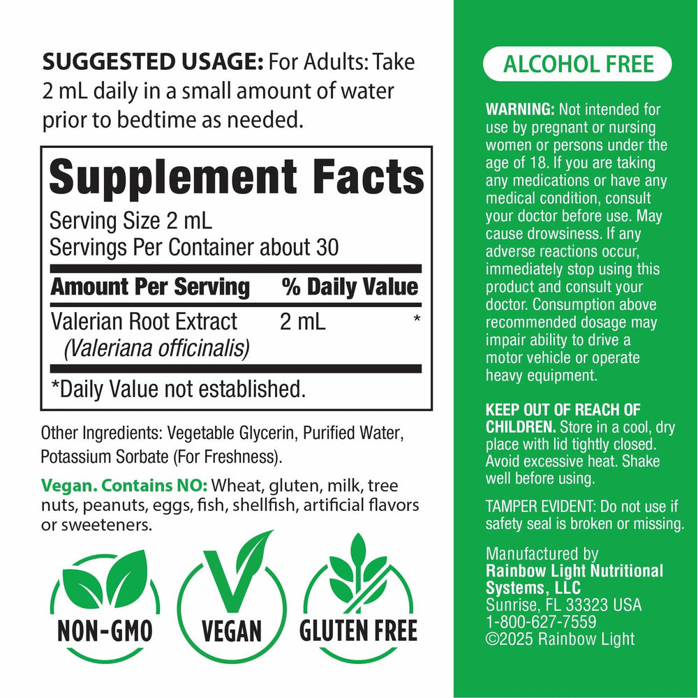 Rainbow Light Valerian Root Liquid Extract | 2 Fl Oz | Super Concentrated | Alcohol Free | Vegan, Non-GMO & Gluten Free - The Oasis of Health