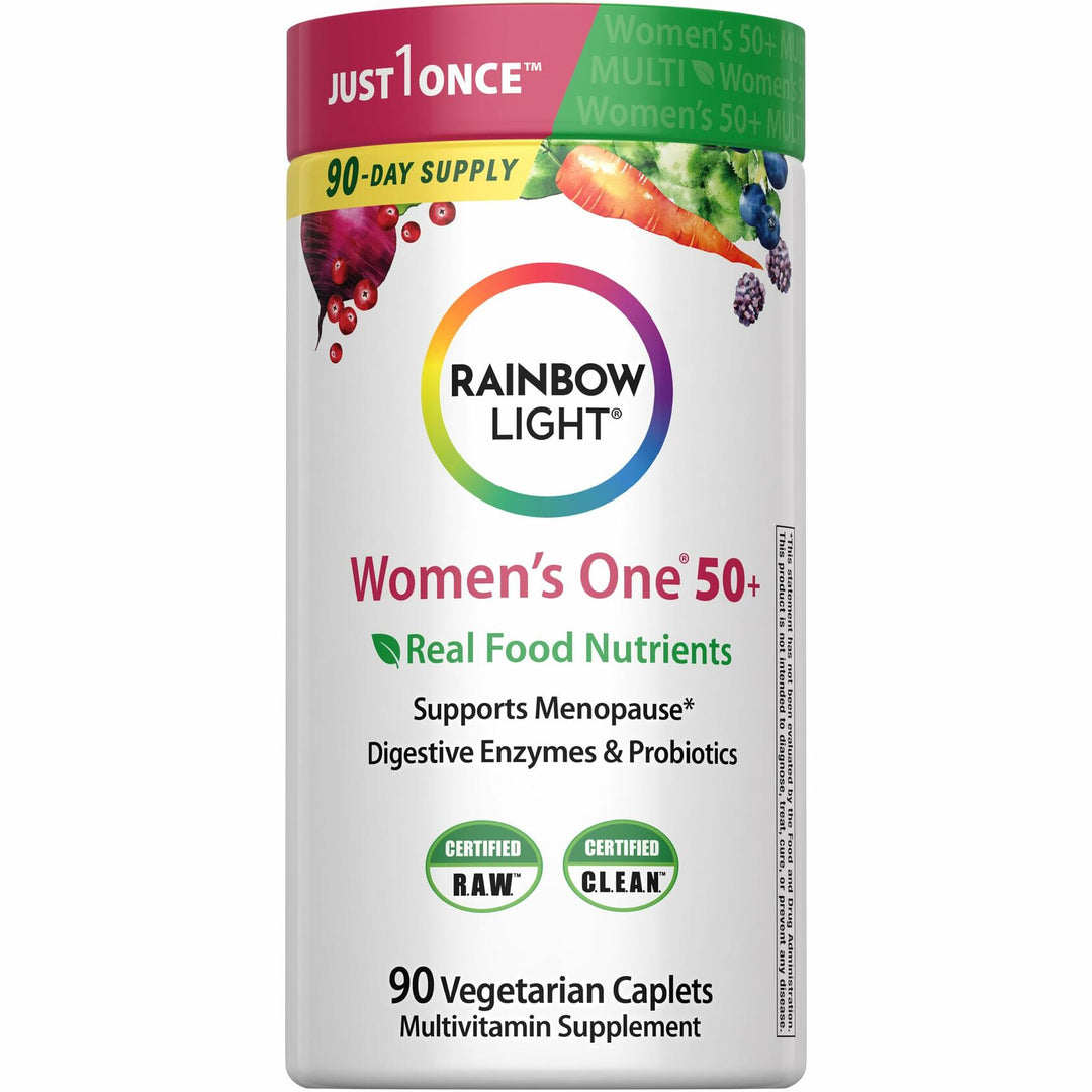 Rainbow Light Womens One + Multivitamin 50 Plus | 90 Caplets | Supports Menopause | Real Food Nutrients, Digestive Enzymes &amp; Probiotics - The Oasis of Health