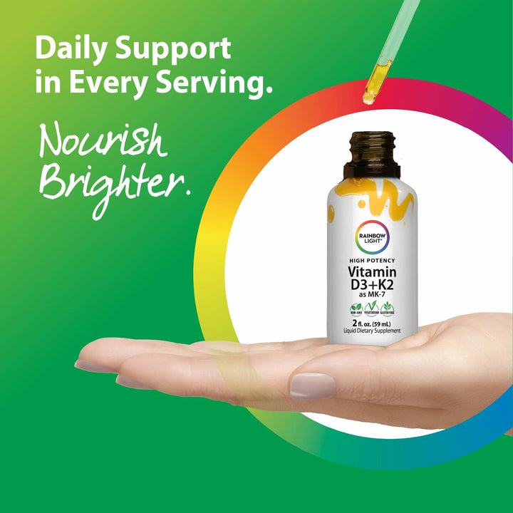 Rainbow Light Vitamin D3 + K2 as MK7 | 2 Fl Oz | 2,000IU Vitamin D | High Potency Formula | Vegetarian, Non-GMO, Gluten Free - The Oasis of Health