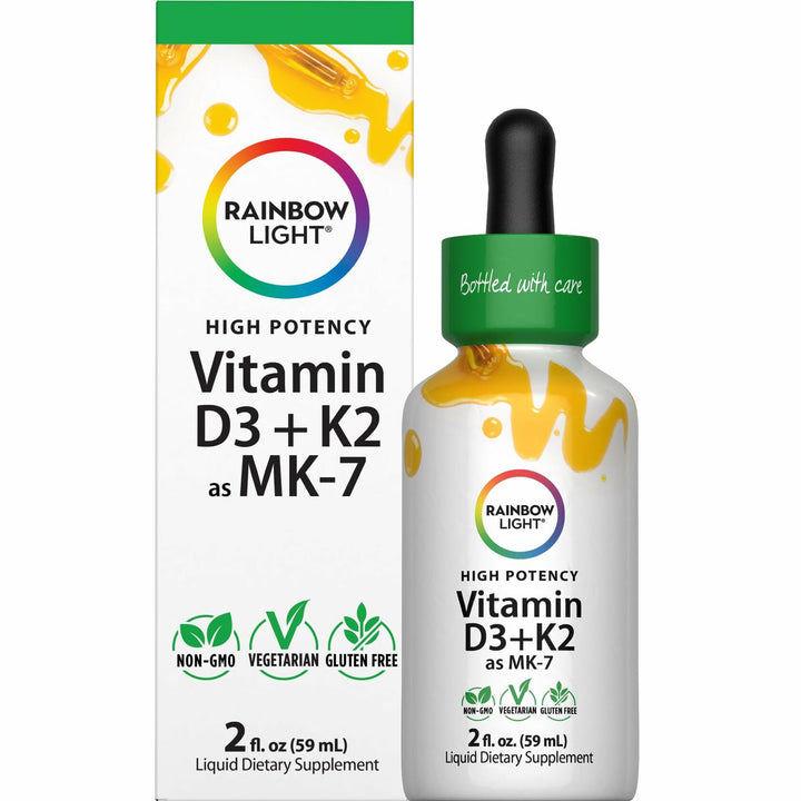 Rainbow Light Vitamin D3 + K2 as MK7 | 2 Fl Oz | 2,000IU Vitamin D | High Potency Formula | Vegetarian, Non-GMO, Gluten Free - The Oasis of Health
