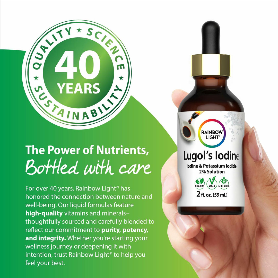 Rainbow Light Lugols 2 Percent Iodine Solution | 2 fl oz | Iodine &amp; Potassium Iodide 2% | Liquid Drops - The Oasis of Health