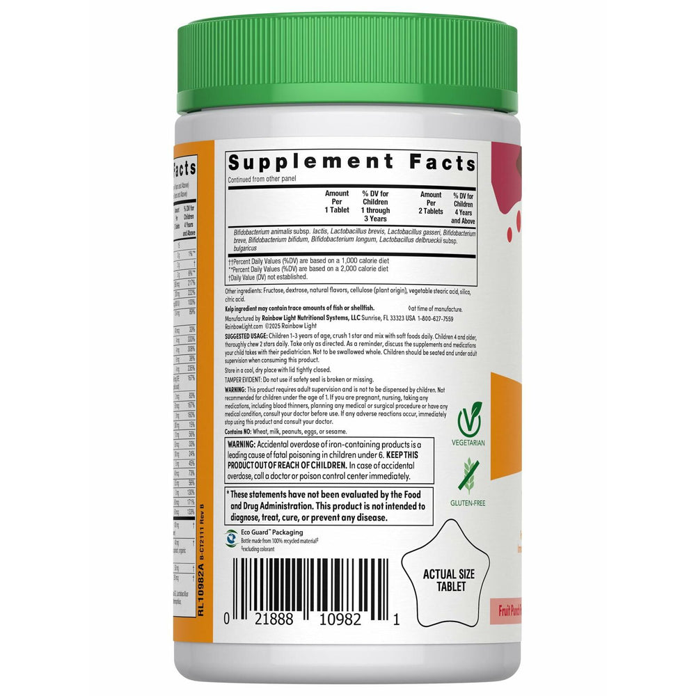 Rainbow Light Kids One Multivitamin Tablets, Provides Healthy Growth and Immune Support, with Vitamin C, Zinc, & B Complex, Vegetarian and Gluten Free, Fruit Punch, 90 Count - The Oasis of Health