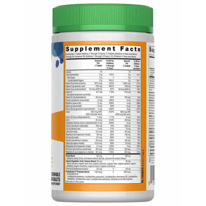 Rainbow Light Kids One Multivitamin Tablets, Provides Healthy Growth and Immune Support, with Vitamin C, Zinc, &amp; B Complex, Vegetarian and Gluten Free, Fruit Punch, 90 Count - The Oasis of Health