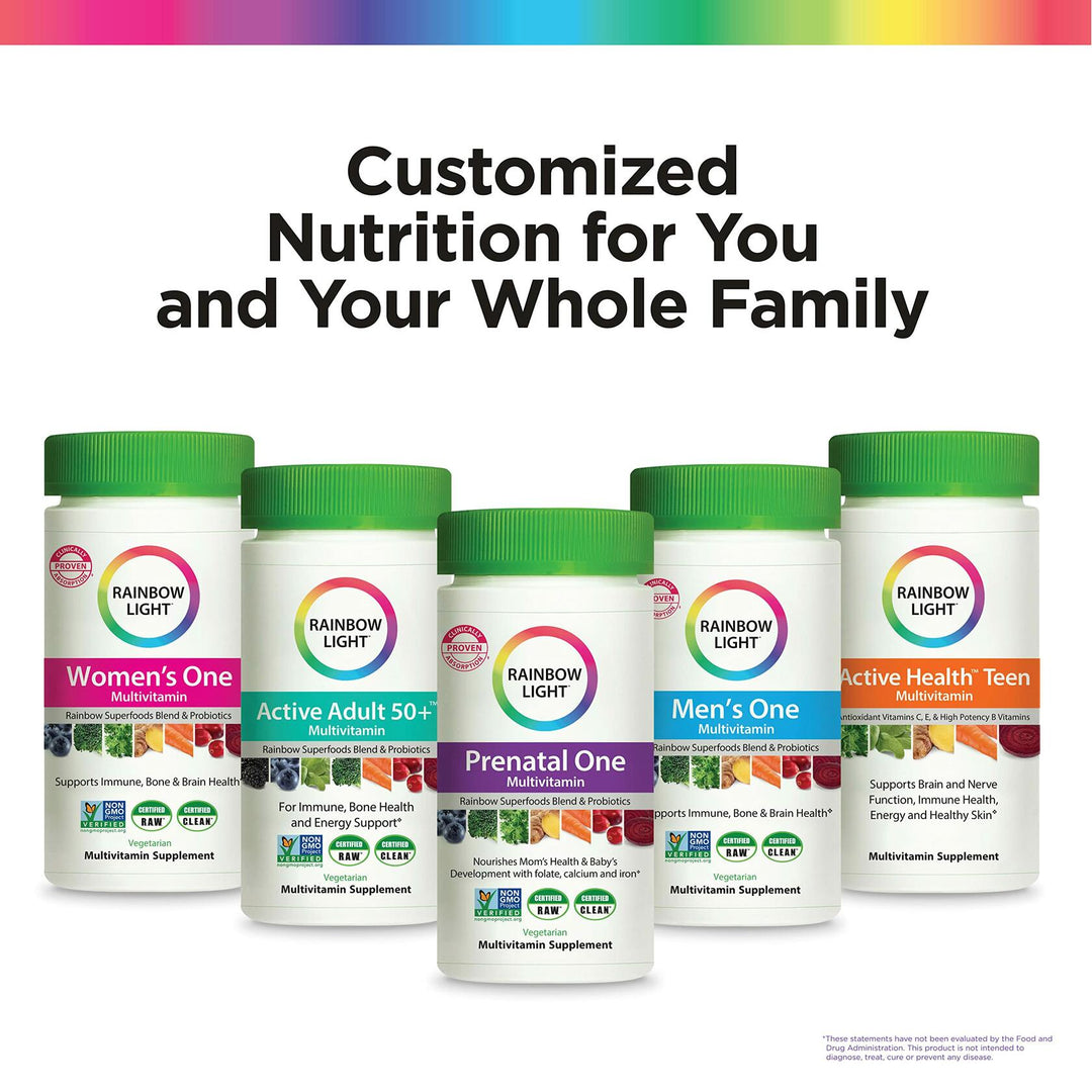 Rainbow Light Adult Multivitamin, Vitamins C &amp; Zinc, B Complex &amp; Choline, Calcium &amp; Vitamin D Supports Bone Health, Energy &amp; Immune Support, Non-GMO, Vegetarian, 90 Tablets - The Oasis of Health