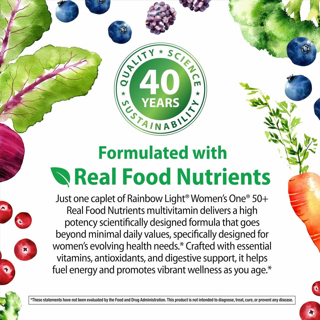 Rainbow Light Womens One + Multivitamin 50 Plus | 90 Caplets | Supports Menopause | Real Food Nutrients, Digestive Enzymes &amp; Probiotics - The Oasis of Health