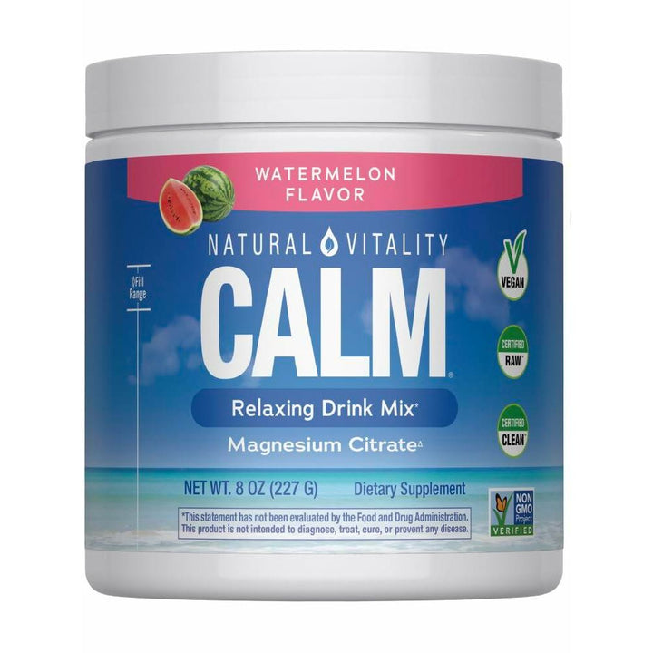 Natural Vitality Calm, Magnesium Supplement, Drink Mix Powder, Gluten Free, Vegan, &amp; Non-GMO, Watermelon, 8oz Powder - The Oasis of Health