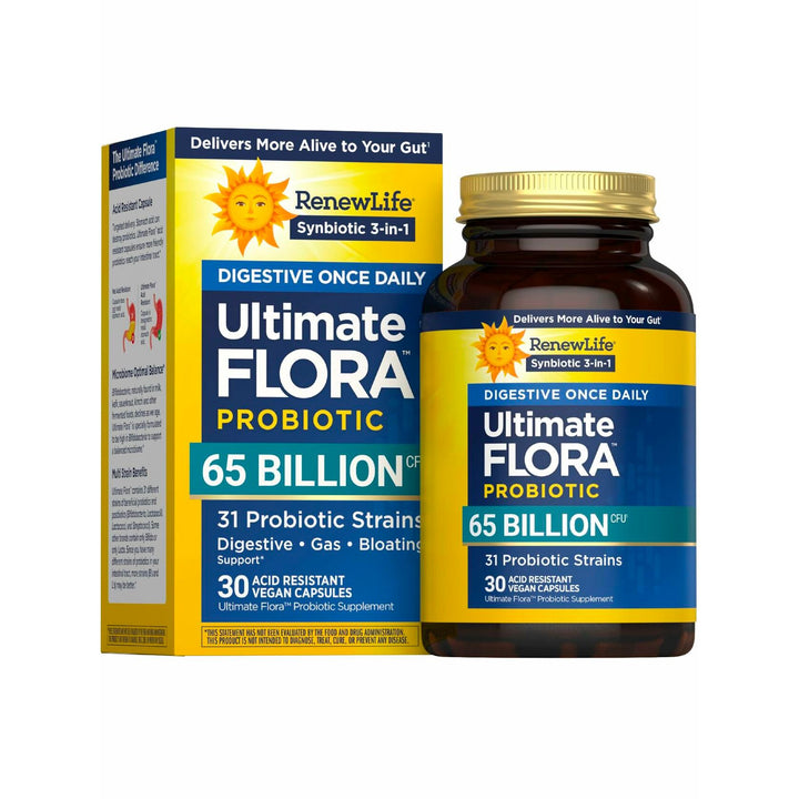 Renew Life Digestive Ultimate Flora Probiotics 65,000,000,000 CFU Delayed Release Vegan Capsules | Once Daily | Digestive Health | Immune Health | Dairy Free | 30 Count - The Oasis of Health