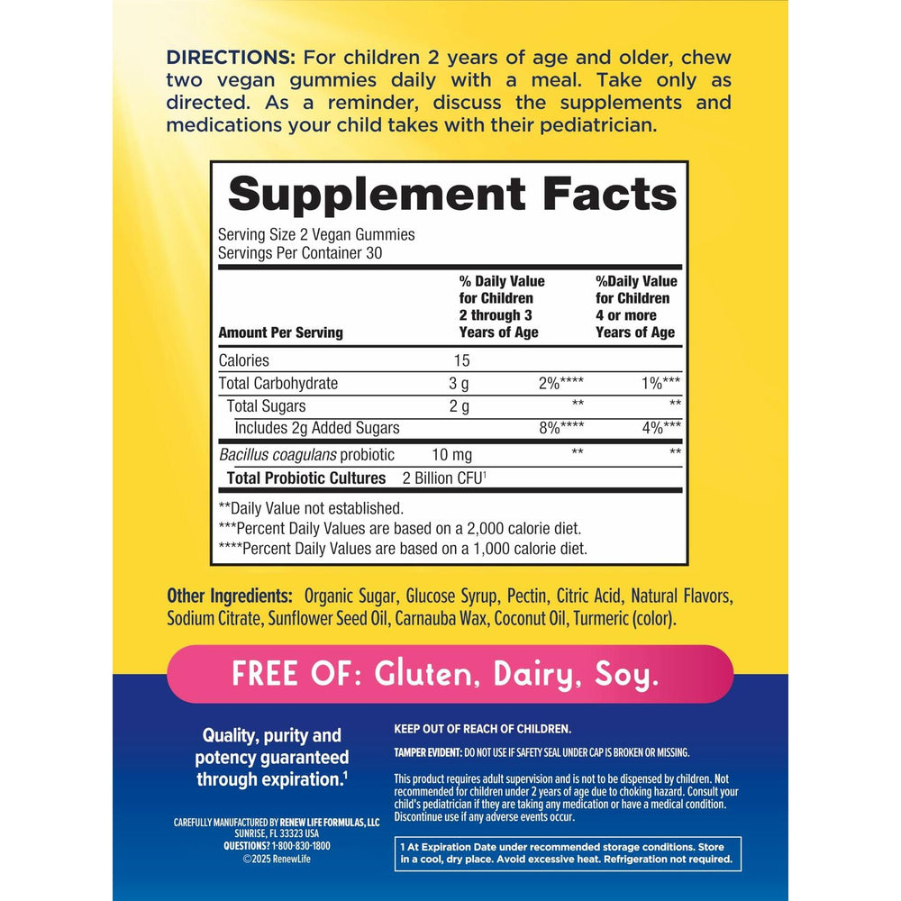 Renew Life Kids Probiotic Gummies, Daily Supplement Supports Overall Health and Optimal Digestion, Dairy and Soy Free, 2 Billion CFU, 60 Count - The Oasis of Health