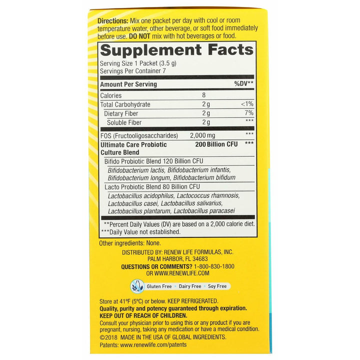 Renew Life Ultimate Flora Adult Ultimate Care Probiotic, 200 Billion, 7 Packets (Package May Vary) - The Oasis of Health