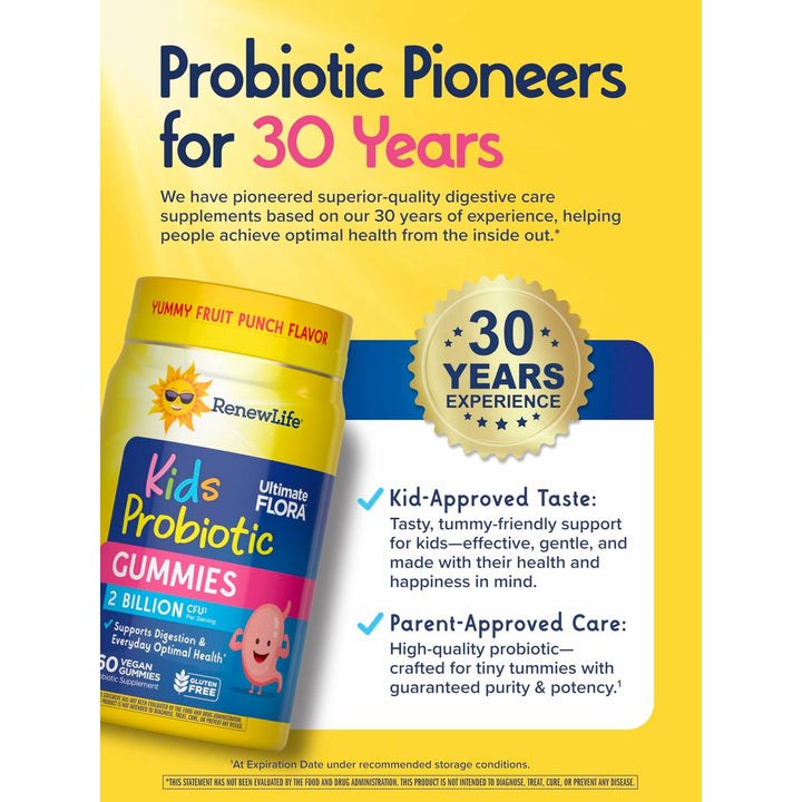 Renew Life Kids Probiotic Gummies, Daily Supplement Supports Overall Health and Optimal Digestion, Dairy and Soy Free, 2 Billion CFU, 60 Count - The Oasis of Health