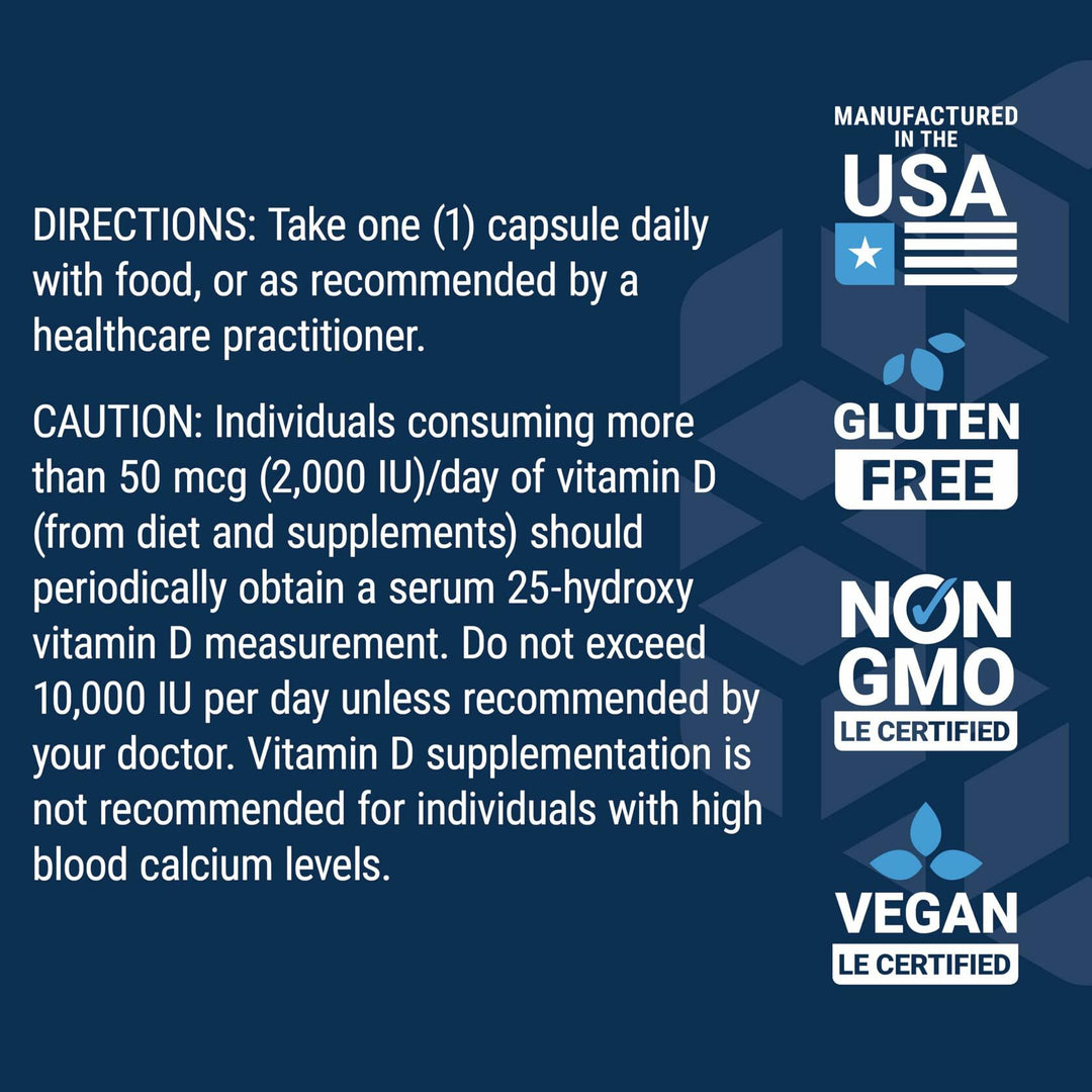 Life Extension Vegan Vitamin D3, 125 mcg (5000 IU), cholecalciferol from Algae, high-Potency Immune, Bone &amp; Whole-Body Health, Gluten-Free, Non-GMO, 1 Daily, Vegan, 60 Vegan Capsules - The Oasis of Health