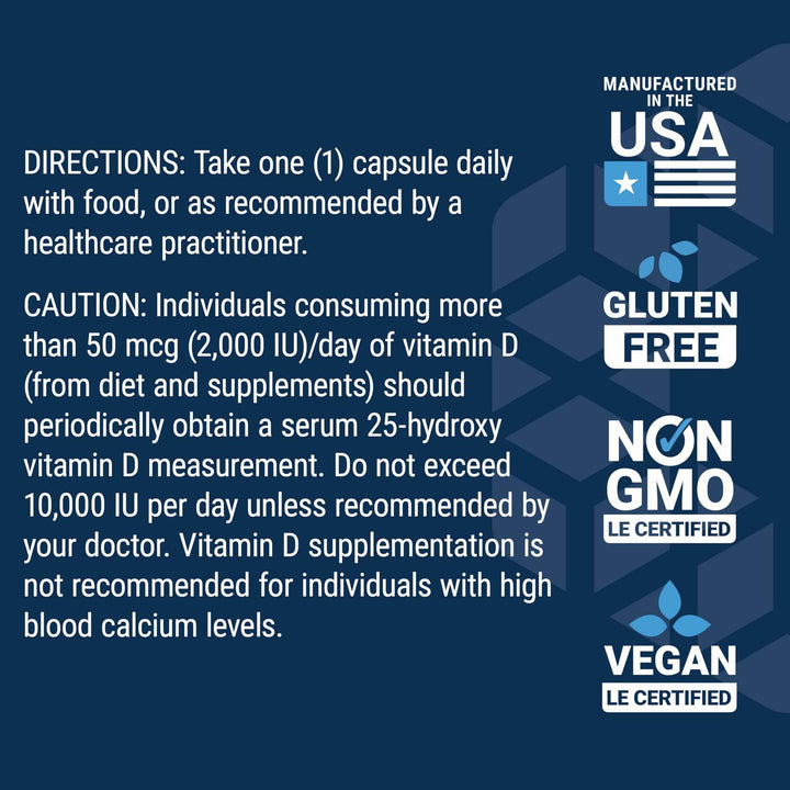 Life Extension Vegan Vitamin D3, 125 mcg (5000 IU), cholecalciferol from Algae, high-Potency Immune, Bone &amp; Whole-Body Health, Gluten-Free, Non-GMO, 1 Daily, Vegan, 60 Vegan Capsules - The Oasis of Health