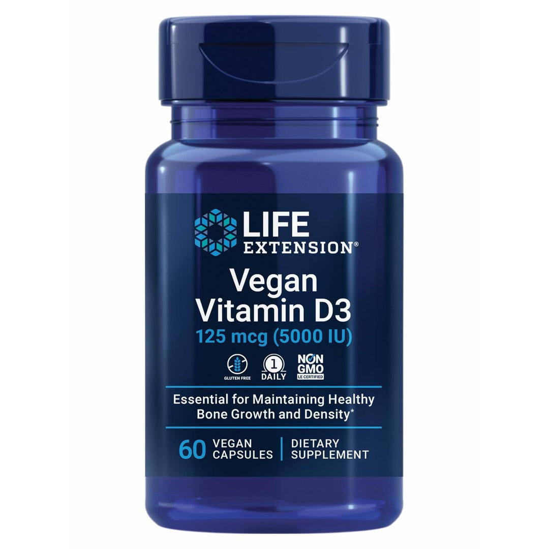 Life Extension Vegan Vitamin D3, 125 mcg (5000 IU), cholecalciferol from Algae, high-Potency Immune, Bone &amp; Whole-Body Health, Gluten-Free, Non-GMO, 1 Daily, Vegan, 60 Vegan Capsules - The Oasis of Health