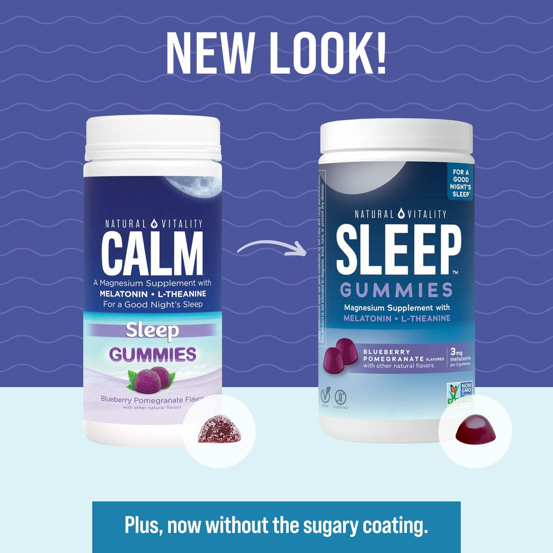 Natural Vitality CALM Sleep Gummies Magnesium Supplement, Melatonin &amp; Magnesium Citrate, Sleep Aid Gummies, L-Theanine, Gluten Free, Helps the Body Ease into Sleep, Blueberry Pomegranate 60 Count - The Oasis of Health