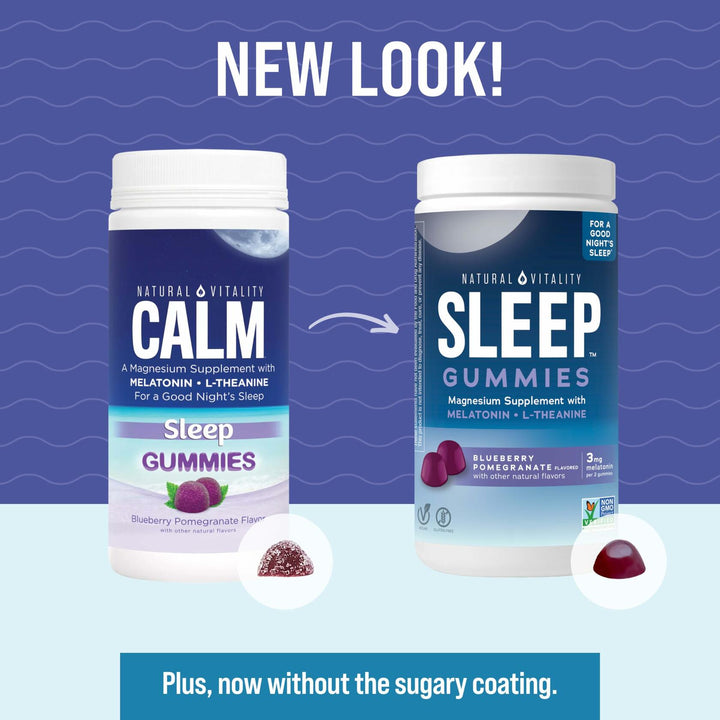 Natural Vitality CALM Sleep Gummies Magnesium Supplement, Melatonin &amp; Magnesium Citrate, Sleep Aid Gummies, L-Theanine, Gluten Free, Helps the Body Ease into Sleep, Blueberry Pomegranate 60 Count - The Oasis of Health