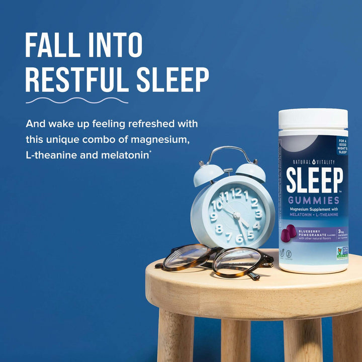 Natural Vitality CALM Sleep Gummies Magnesium Supplement, Melatonin &amp; Magnesium Citrate, Sleep Aid Gummies, L-Theanine, Gluten Free, Helps the Body Ease into Sleep, Blueberry Pomegranate 60 Count - The Oasis of Health