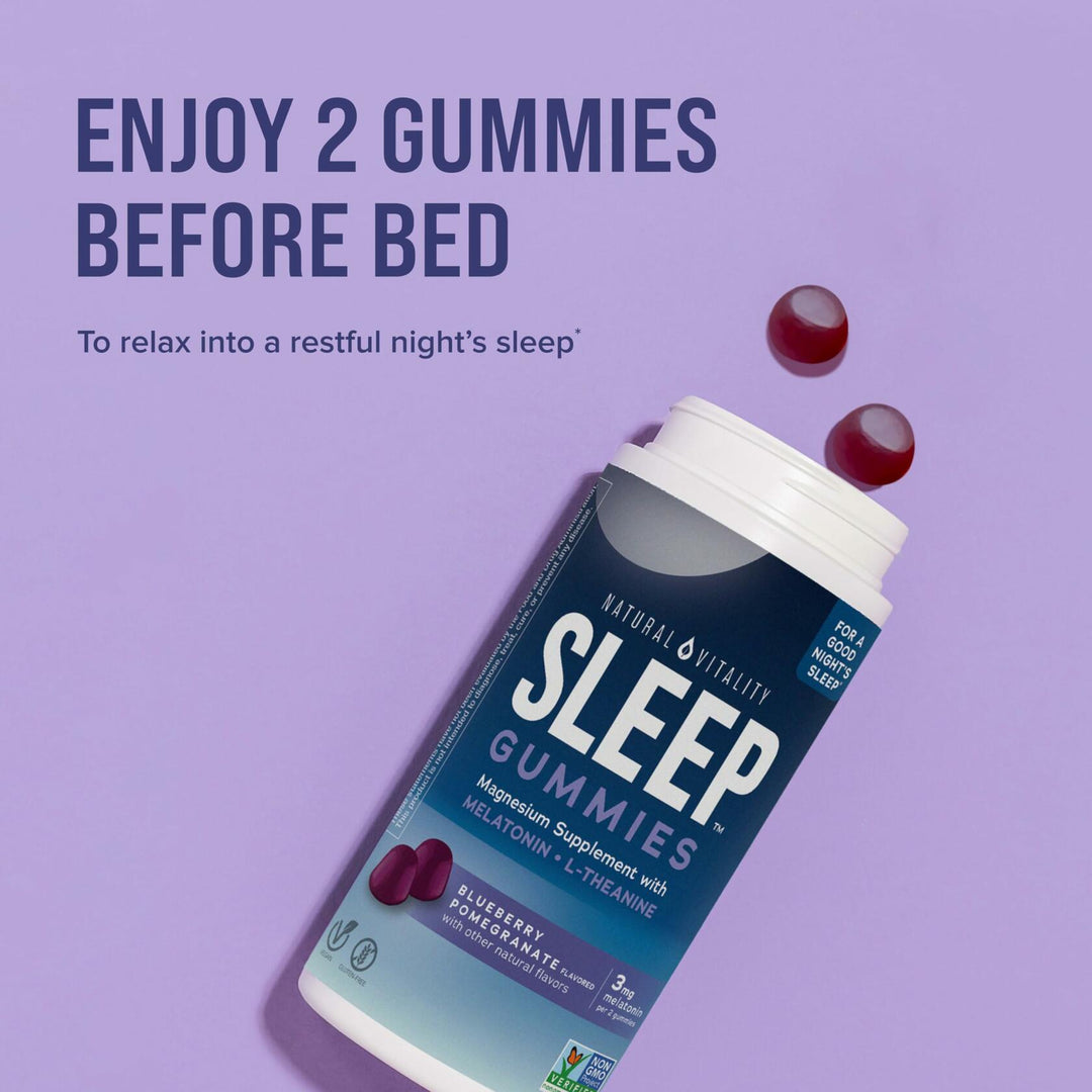 Natural Vitality CALM Sleep Gummies Magnesium Supplement, Melatonin &amp; Magnesium Citrate, Sleep Aid Gummies, L-Theanine, Gluten Free, Helps the Body Ease into Sleep, Blueberry Pomegranate 60 Count - The Oasis of Health