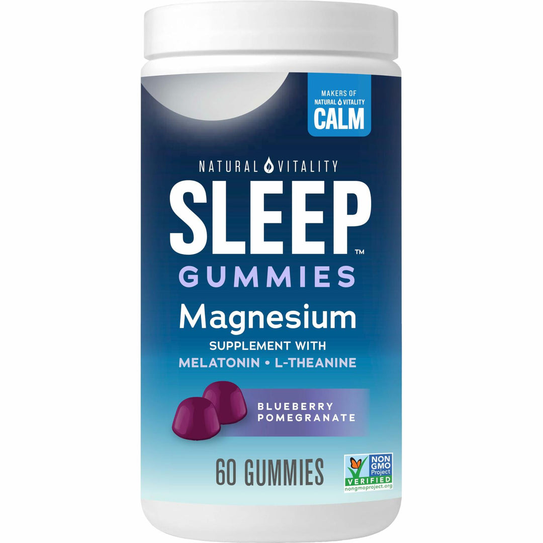 Natural Vitality CALM Sleep Gummies Magnesium Supplement, Melatonin &amp; Magnesium Citrate, Sleep Aid Gummies, L-Theanine, Gluten Free, Helps the Body Ease into Sleep, Blueberry Pomegranate 60 Count - The Oasis of Health