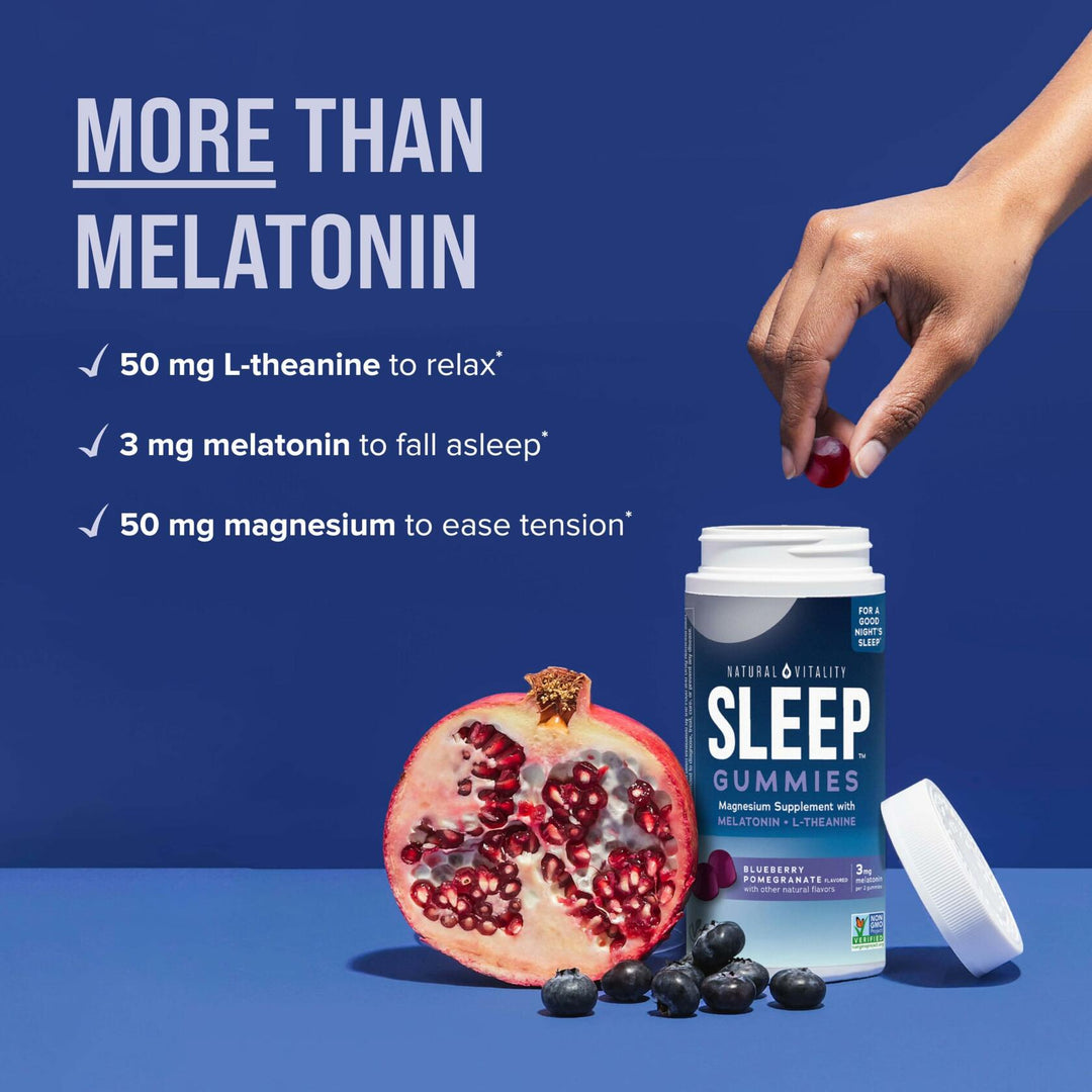 Natural Vitality CALM Sleep Gummies Magnesium Supplement, Melatonin &amp; Magnesium Citrate, Sleep Aid Gummies, L-Theanine, Gluten Free, Helps the Body Ease into Sleep, Blueberry Pomegranate 60 Count - The Oasis of Health