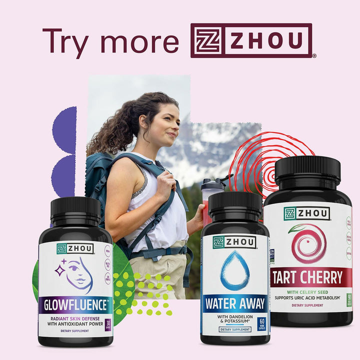 ZHOU Water Away - Natural Water Pills for Women &amp; Men with Dandelion, Potassium, Cranberry and Green Tea, Cellular Energy and Metabolic Health - 60 Veggie Capsules (Pack of 1)