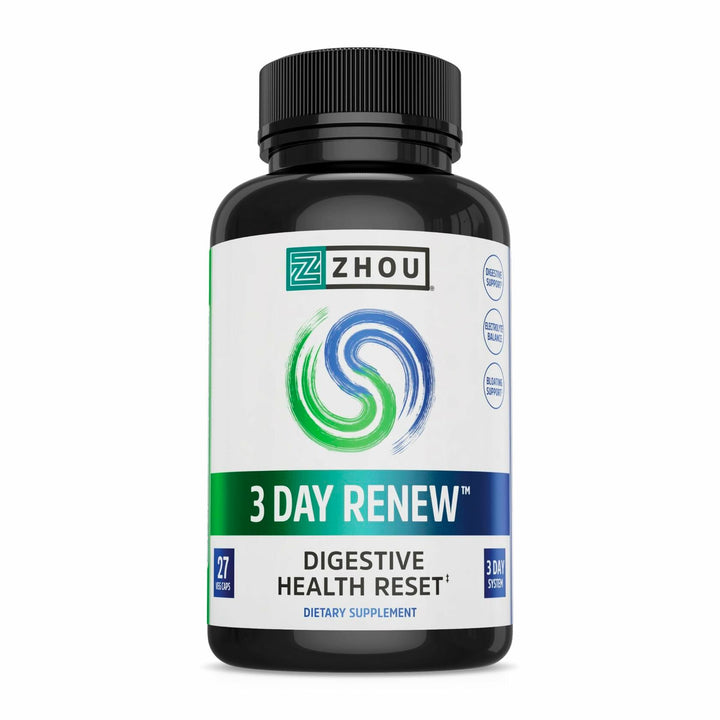 Zhou 3 Day Renew - Probiotics for Digestive Health, Probiotics for Men and Women, Gut Health &amp; Natural Reset Support Supplement with Ginger and Aloe - 27 Veg Caps