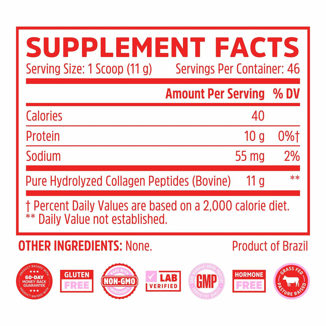 Zhou Collagen Peptides - Pure Hydrolized Collagen Powder for Women &amp; Men, Grass Fed Natural Bovine Collagen for Skin, Hair Growth, Joints &amp; Bones - 18 oz Jar (46 Servings)