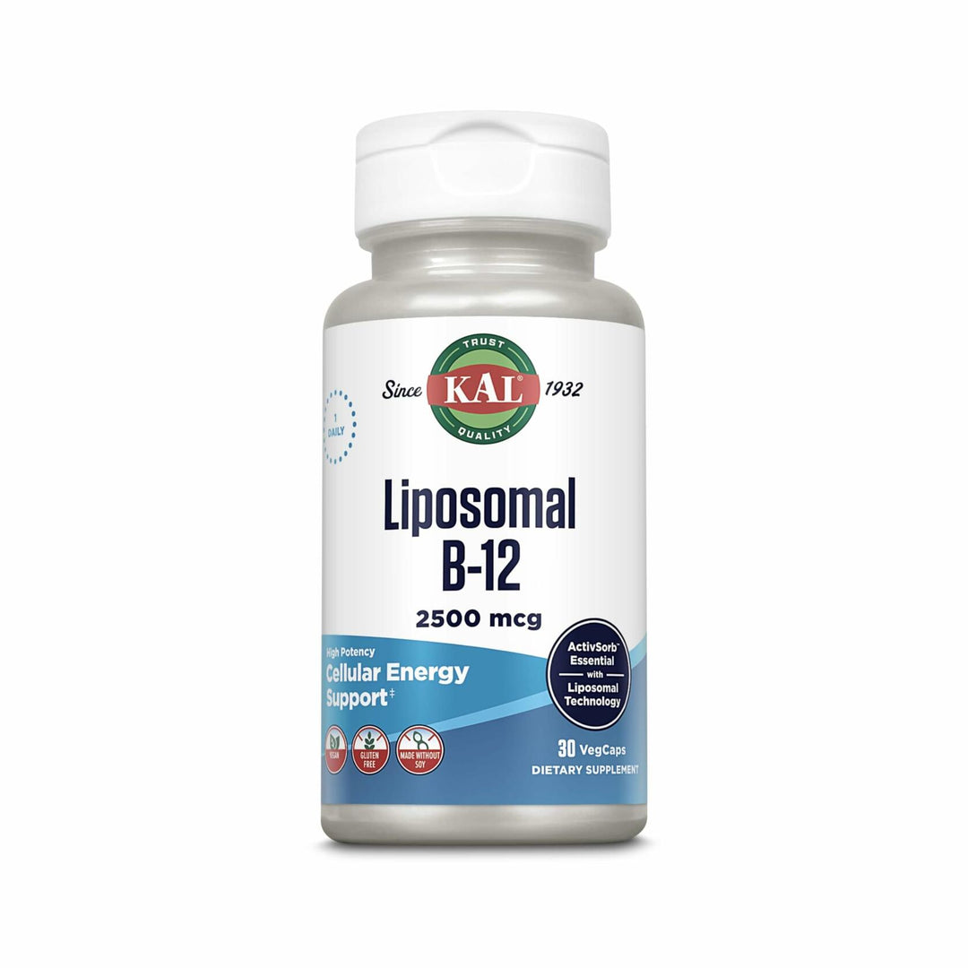 KAL Liposomal Vitamin B12 2500 mcg, High Absorption, Liposomal Technology, Cellular Energy Support, Vegan Capsules, Gluten Free, Made Without Soy, 30 Servings