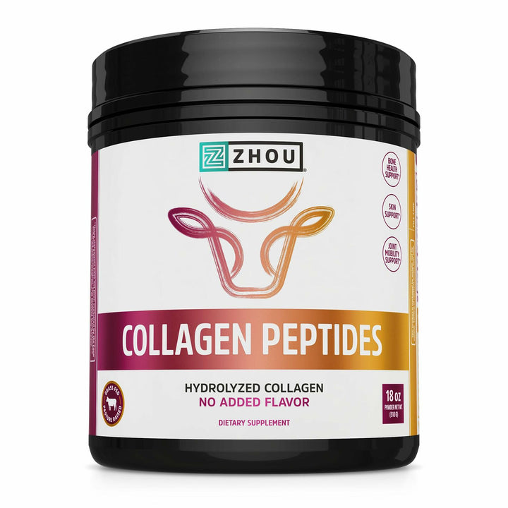 Zhou Collagen Peptides - Pure Hydrolized Collagen Powder for Women &amp; Men, Grass Fed Natural Bovine Collagen for Skin, Hair Growth, Joints &amp; Bones - 18 oz Jar (46 Servings)