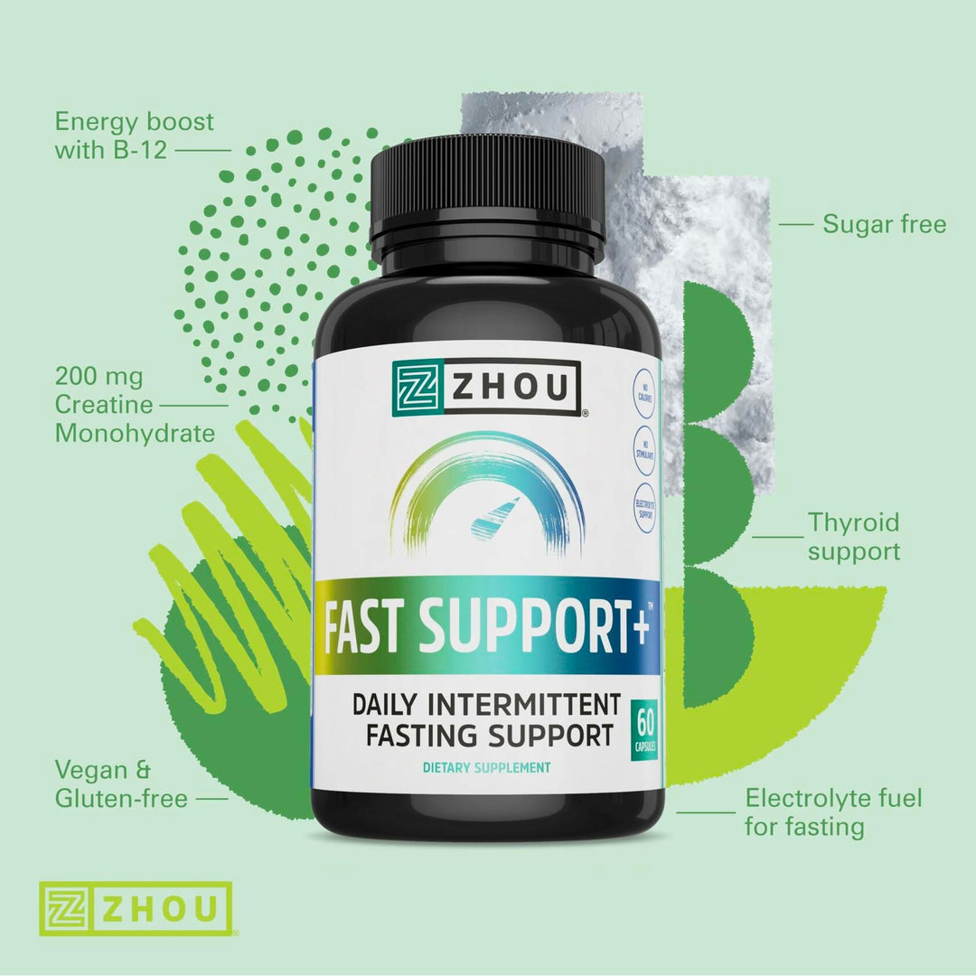 ZHOU Fast Support - Fasting Electrolytes No Sugar, Fasting Salts Supplement for Intermittent Fasting for Women &amp; Men with Magnesium, Sodium Chloride &amp; Potassium - 60 Veggie Capsules