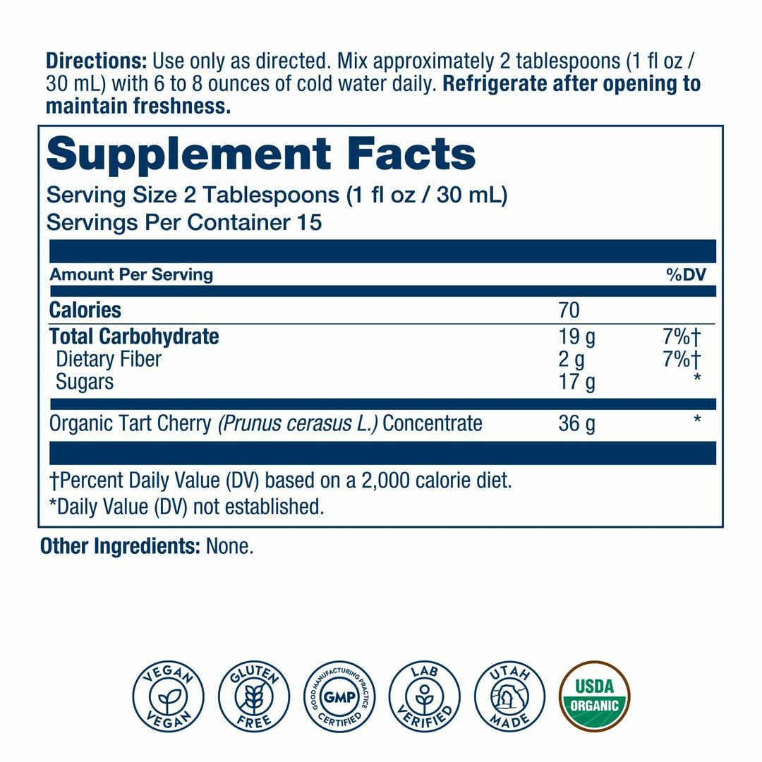 Solaray Organic Tart Cherry Juice Concentrate, 100% Juice Concentrate from Organic Tart Cherries for Overall Well-Being - Vegan, Lab Verified, 60-Day Guarantee, 15 Servings, 16 fl oz