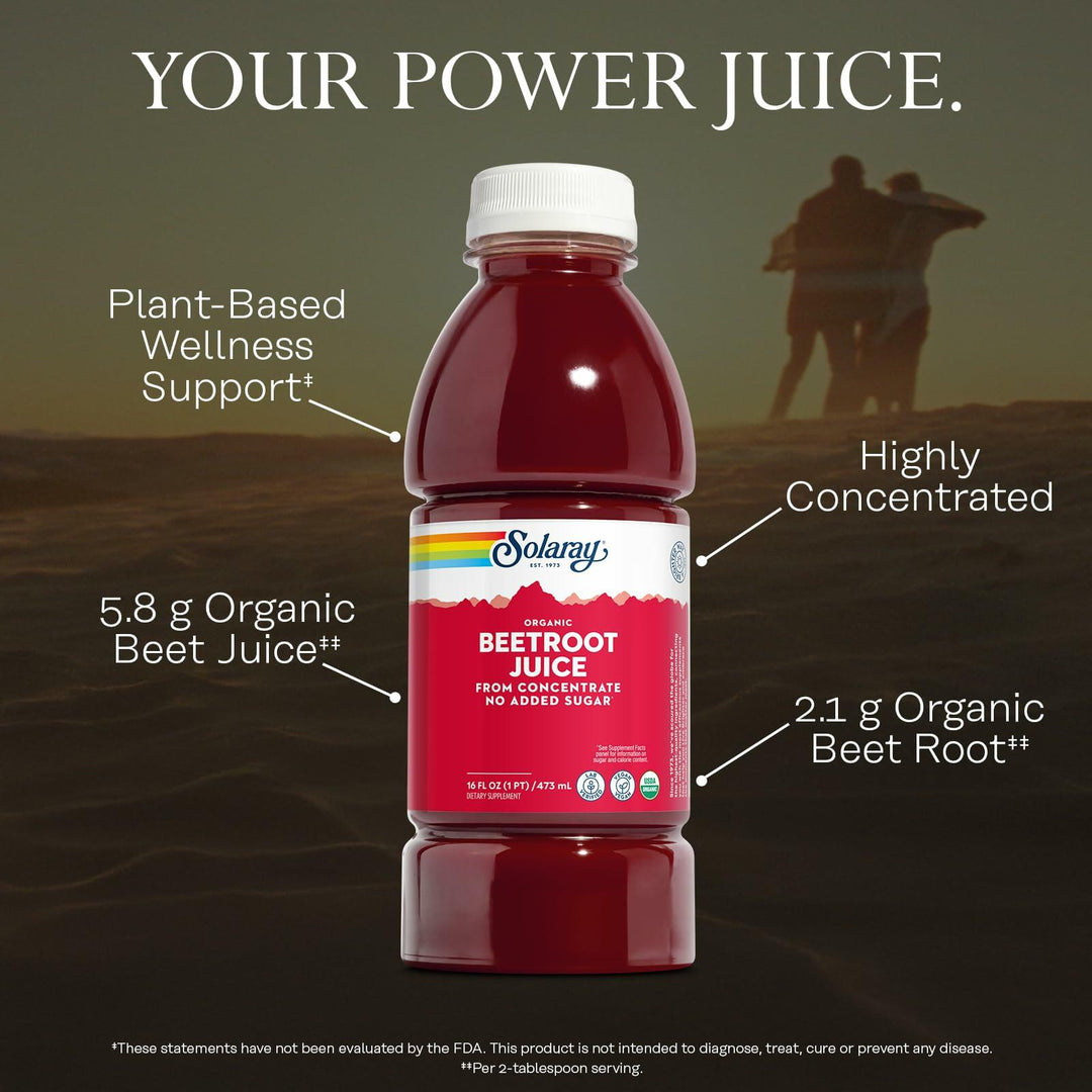 SOLARAY Organic Beet Root Juice from Concentrate - from Nutrient-Dense Organic Beets - No Added Sugar - Vegan, Gluten Free, Lab Verified, 60-Day Guarantee - 16oz, 15 Servings