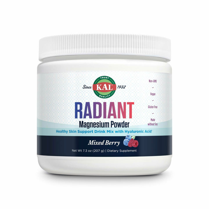 KAL Radiant Magnesium Powder, Mixed Berry Flavor, Hyaluronic Acid and Magnesium Supplement, Skin &amp; Antioxidant Support, Sugar Free, 60 Servings, 7.3 OZ