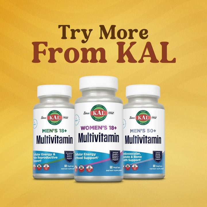 KAL Women’s 18 Plus Multivitamin – Iron Supplement and Multivitamin for Women with Vitamin D and Vitamin C - Support for PMS, Cellular Energy, Mood, Immune Health – 30 Servings, 60 VegCaps