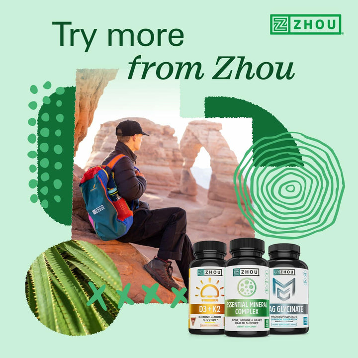 Zhou Essential Mineral Complex Full-Spectrum Minerals for Bone, Immune, Muscle, Heart &amp; Antioxidant Support Vegan, Gluten Free, Non-GMO 30 Servings, 60 VegCaps