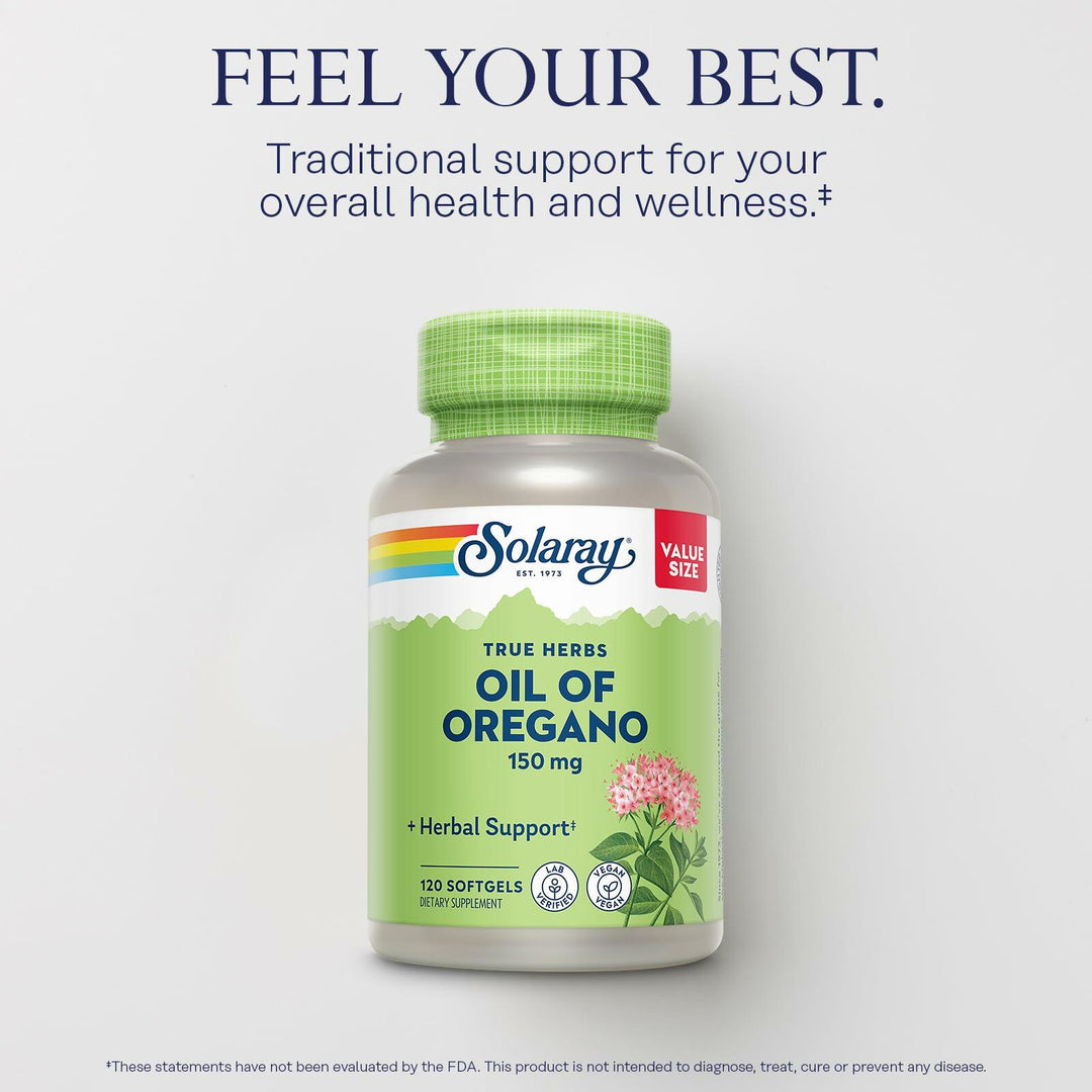 SOLARAY Oil of Oregano Softgels 150 mg - Oregano Oil Supplement for Powerful Wellness Support - Gentle Digestion - Extra Virgin Olive Oil Base - Vegan, 60-Day Guarantee - 120 Servings, 120 Softgels