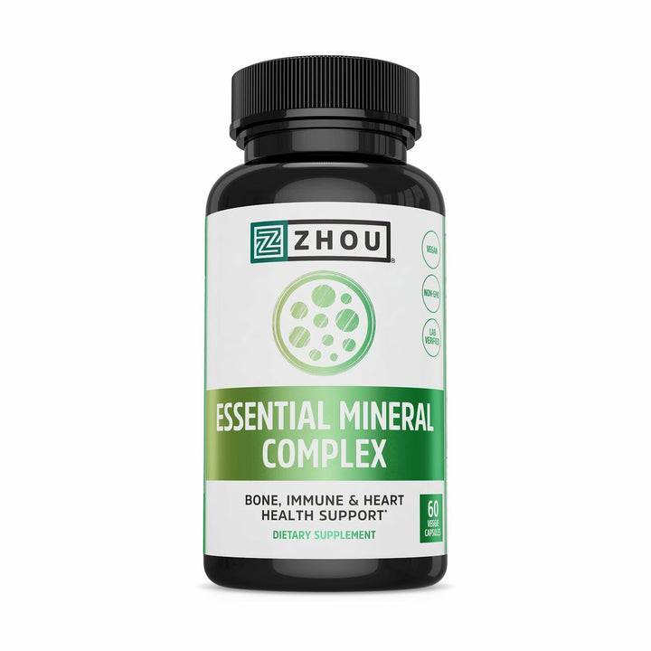 Zhou Essential Mineral Complex Full-Spectrum Minerals for Bone, Immune, Muscle, Heart &amp; Antioxidant Support Vegan, Gluten Free, Non-GMO 30 Servings, 60 VegCaps