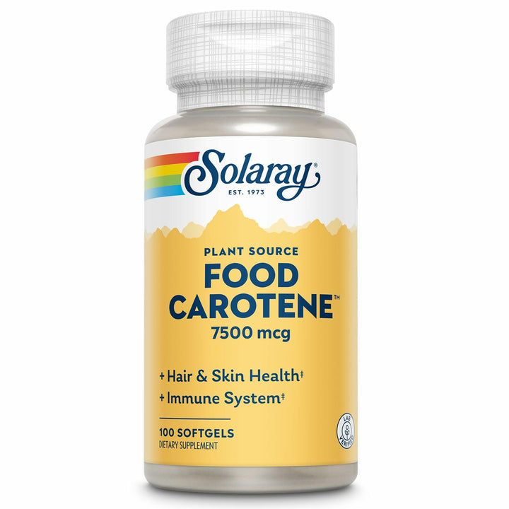 SOLARAY Food Carotene 7500mcg (25000 IU) - Beta Carotene Vitamin A Supplement - Wellness and Immune Support Supplement, Potent Eye Vitamins and Skin Food, Plant Sourced, 60-Day Guarantee, 100 Softgels
