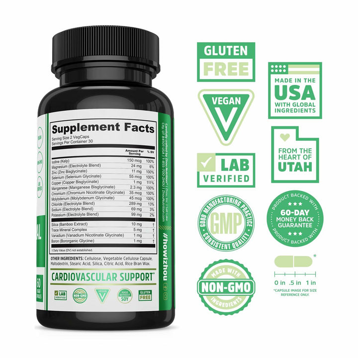 Zhou Essential Mineral Complex Full-Spectrum Minerals for Bone, Immune, Muscle, Heart &amp; Antioxidant Support Vegan, Gluten Free, Non-GMO 30 Servings, 60 VegCaps