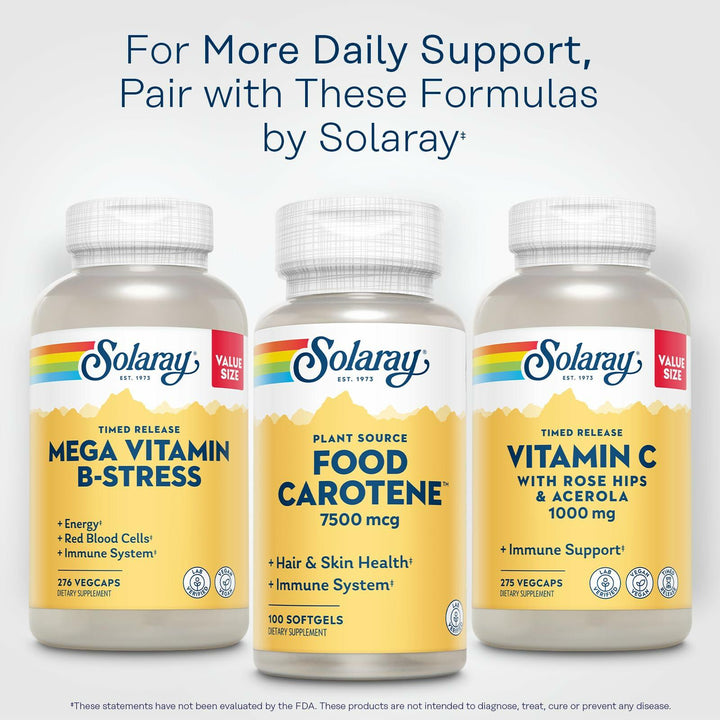 SOLARAY Food Carotene 7500mcg (25000 IU) - Beta Carotene Vitamin A Supplement - Wellness and Immune Support Supplement, Potent Eye Vitamins and Skin Food, Plant Sourced, 60-Day Guarantee, 100 Softgels